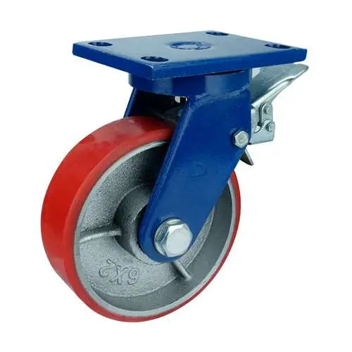6" Inch Caster 3307 lbs Swivel and Upper Locking Cast iron polyurethane Top Plate