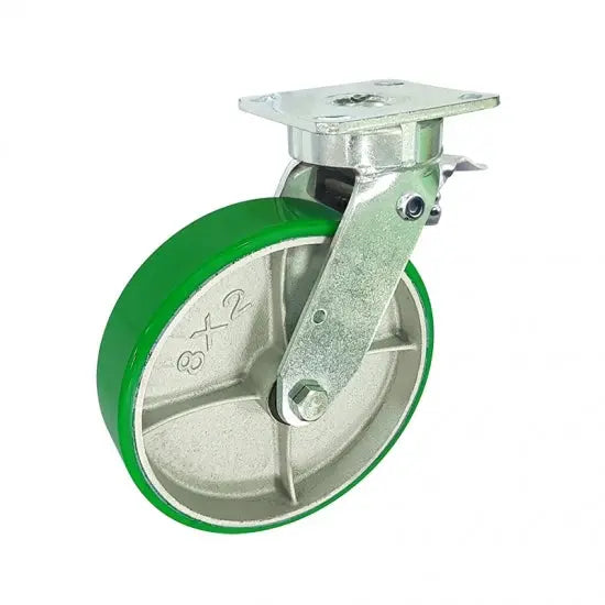 8" Inch Caster 1190 lbs Swivel and Upper Locking Cast Iron and Polyurethane Top Plate