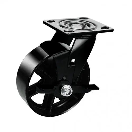 8" Inch Caster 661 lbs Swivel and Center Locking Black Cast iron Top Plate