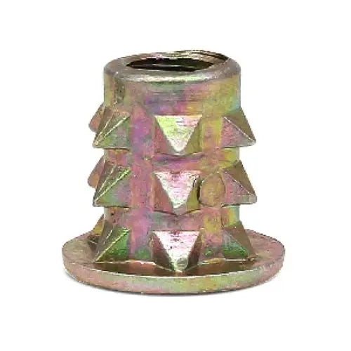 M6 10mm Zinc Alloy Threaded Spiked Wood Caster Insert Nut with Flanged round Drive Head