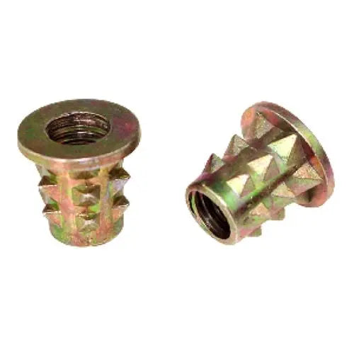 M8 13mm Zinc Alloy Threaded Spiked Wood Caster Insert Nut with Flanged Round Drive Head