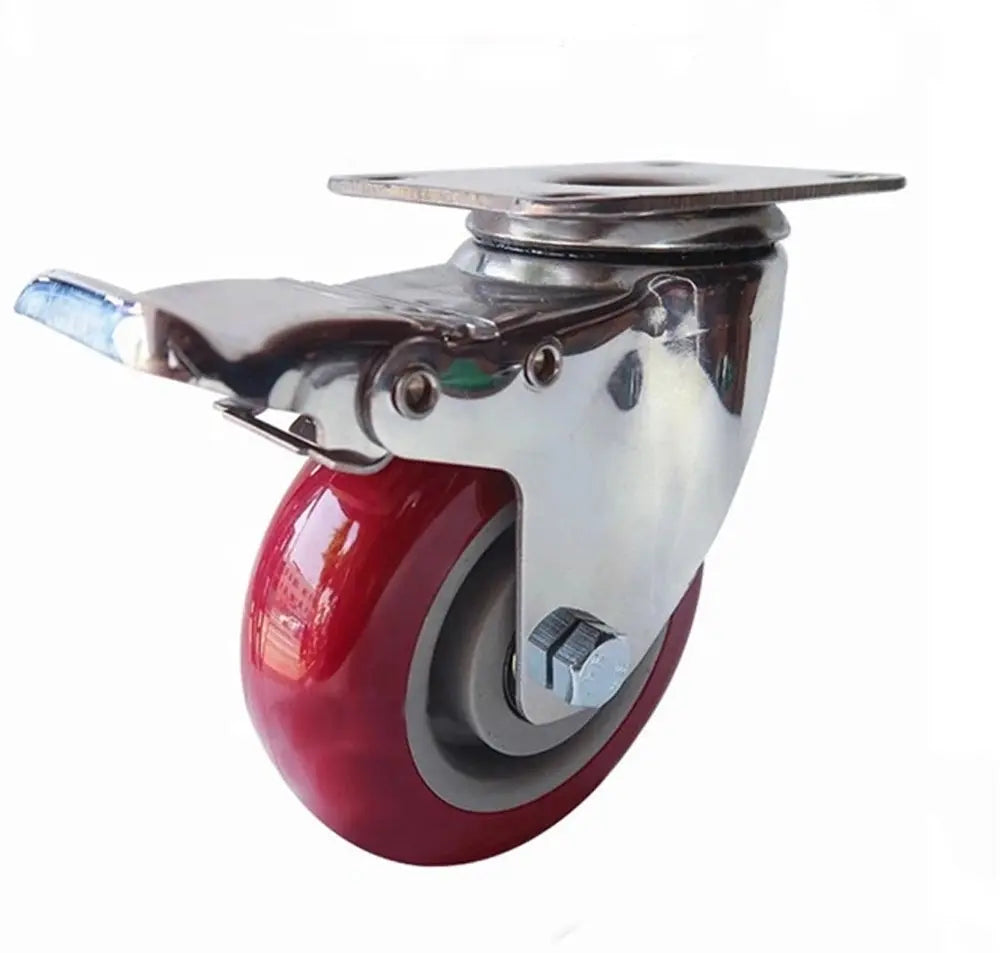Swivel 3" Inch Stainless Steel Caster PU Wheel with Top Plate and with Brakes