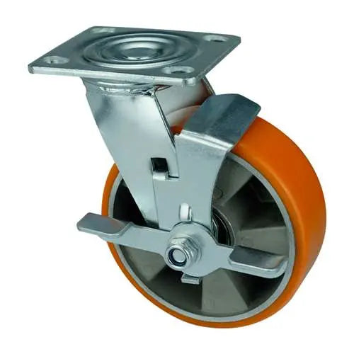4" Inch Caster  661 lbs Side Locking Aluminum and  Polyurethane Top Plate