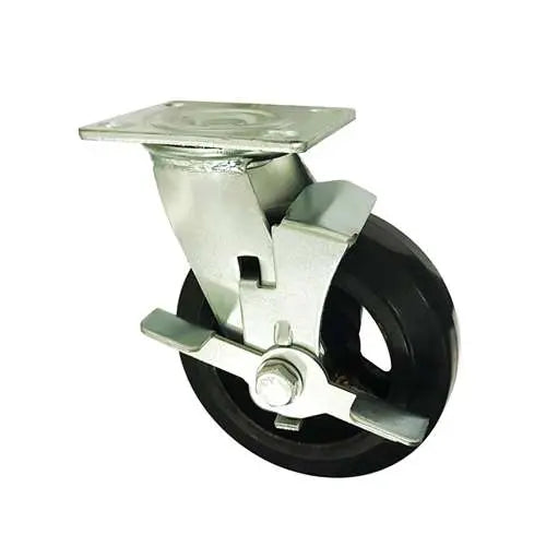 5" Inch Caster  507 lbs Side Locking Rubber Top Plate