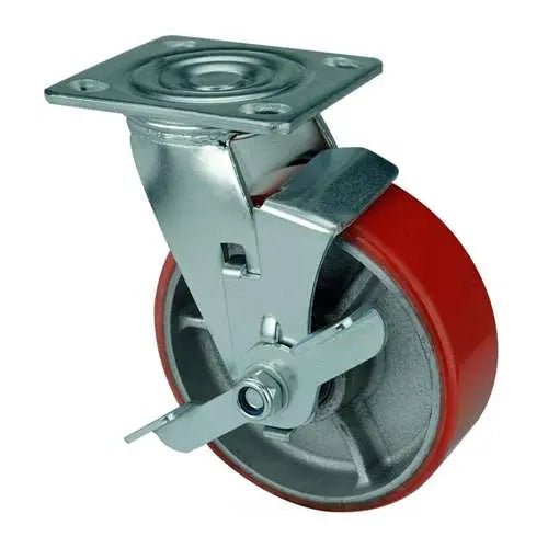 6" Inch Caster  992 lbs Swivel and Center Locking Cast Iron and  Polyurethane Top Plate