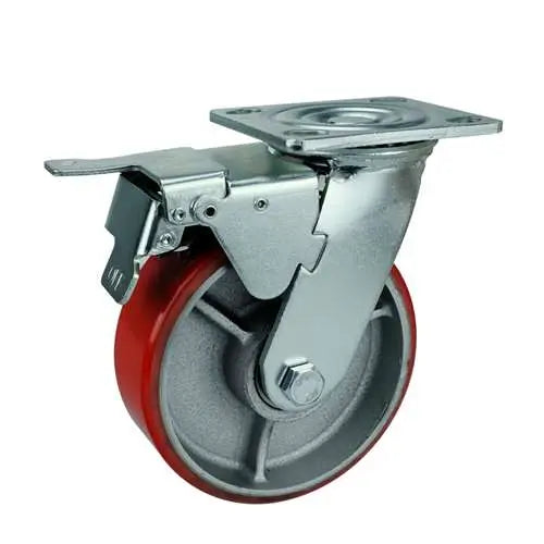 6" Inch Caster  992 lbs Swivel and Upper Locking Cast Iron and  Polyurethane Top Plate