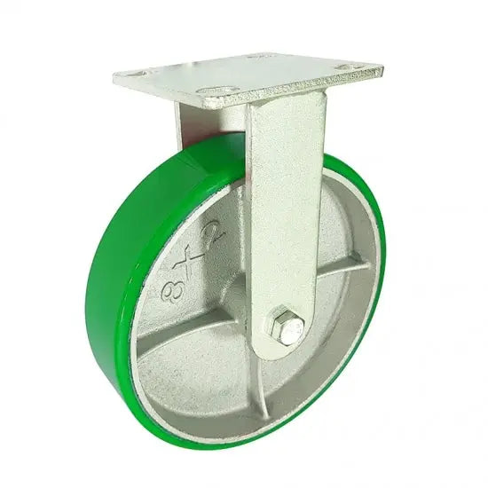 8" Inch Caster  1190 lbs Fixed Cast Iron and  Polyurethane Top Plate