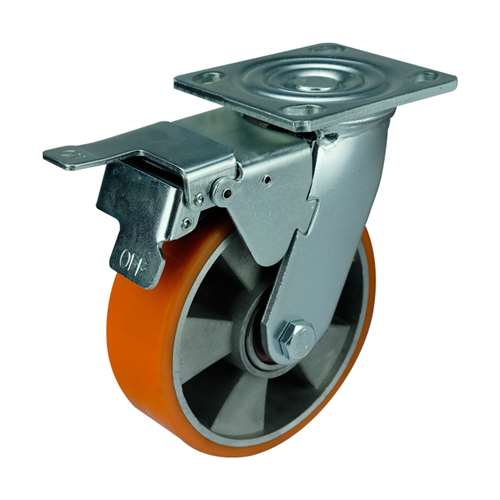 8" Inch Caster  1543 lbs Swivel and Upper Locking Aluminium  and  Polyurethane Top Plate