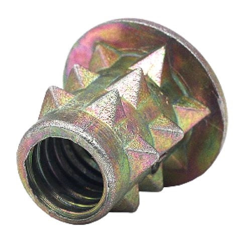 M6 10mm Zinc Alloy Threaded  Spiked Wood Caster Insert Nut with Flanged round Drive Head