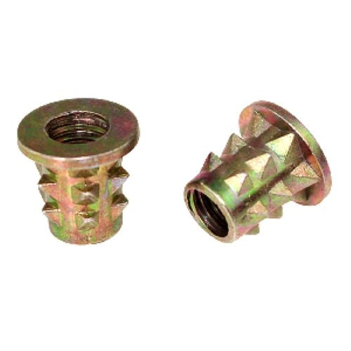 M6 10mm Zinc Alloy Threaded  Spiked Wood Caster Insert Nut with Flanged round Drive Head